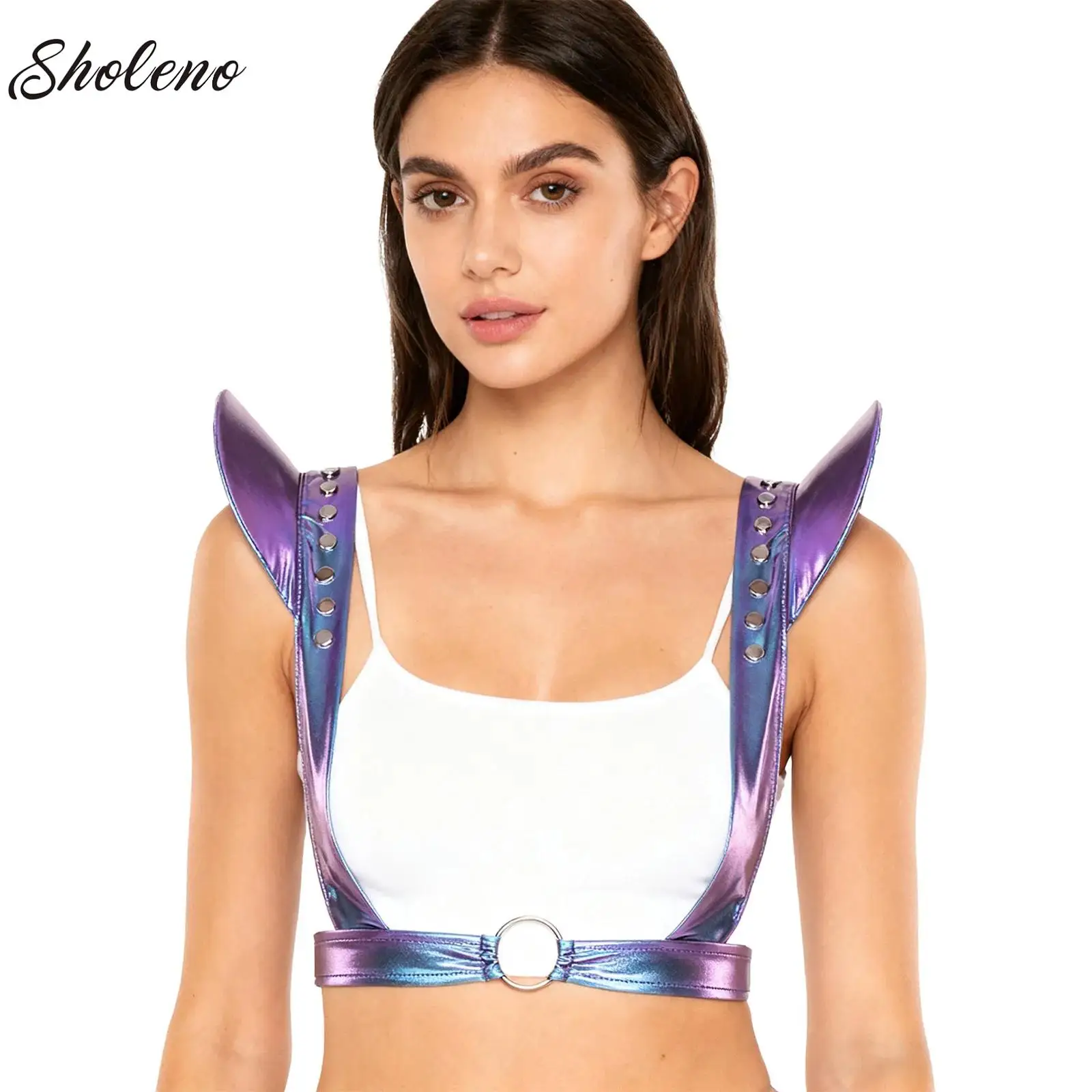 Women Alien Robot Astronaut Metallic Body Belt Rivets Shiny Body Chest Harness Punk Body Accessories for Halloween Club Raves
Women Alien Robot Astronaut Metallic Body Belt Rivets Shiny Body Chest Harness Punk Body Accessories for Halloween Club Raves