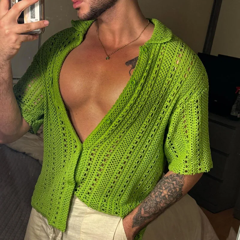 2026 Summer Men's Casual Short Sleeve Shirt Men's Knitted Top Fashion Solid Color Hollow Lapel Shirt
2026 Summer Men's Casual Short Sleeve Shirt Men's Knitted Top Fashion Solid Color Hollow Lapel Shirt