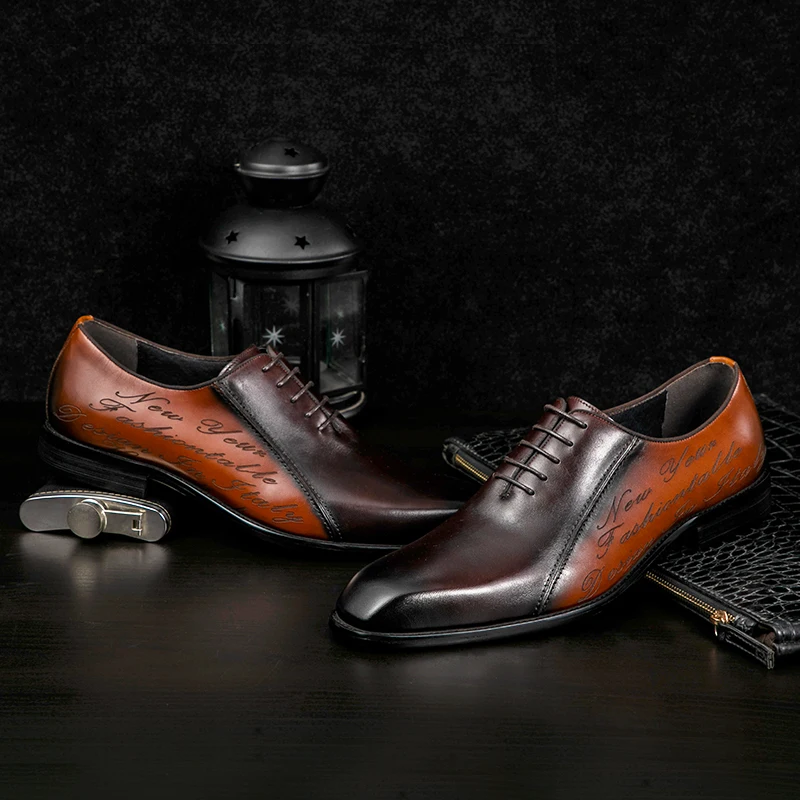 Autumn Pointed Scalp Shoes Men's Leather High-end Trend Hairstylist Shoes Color Block Handmade Men's Casual
Autumn Pointed Scalp Shoes Men's Leather High-end Trend Hairstylist Shoes Color Block Handmade Men's Casual