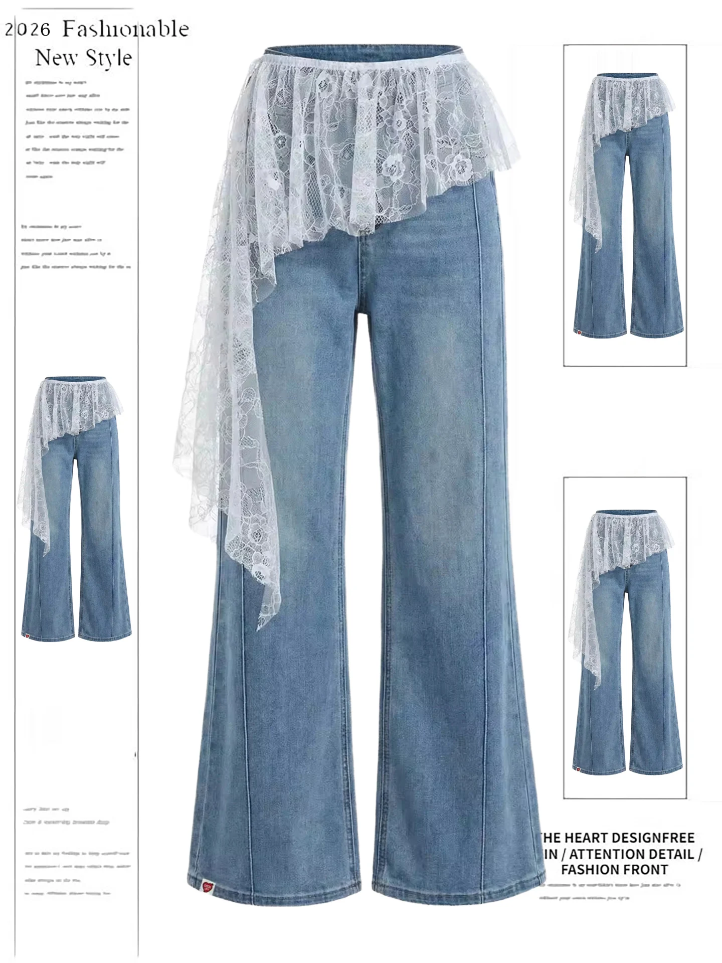 High Waist Lace Trim Slimming Design Women's Jeans Casual Comfortable Cotton Blend High Waist Wide Leg Pants Spring Fashion
High Waist Lace Trim Slimming Design Women's Jeans Casual Comfortable Cotton Blend High Waist Wide Leg Pants Spring Fashion