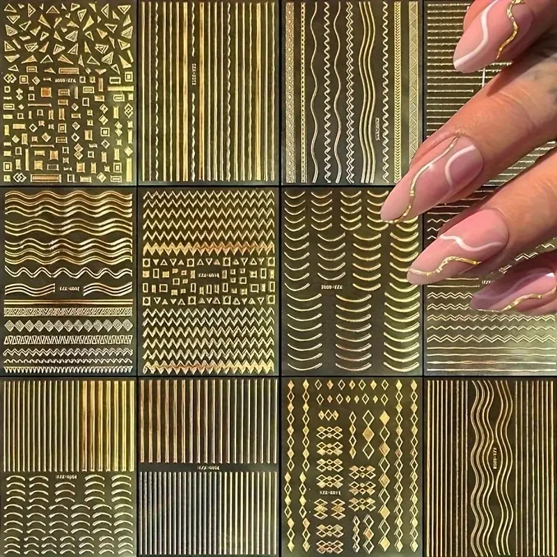 12 шт. 3D золотые металлические наклейки для дизайна ногтей с нерегулярными полосками, французские металлические волнистые линии, самоклеящиеся наклейки, принадлежности для ногтей «сделай сам»
12 шт. 3D золотые металлические наклейки для дизайна ногтей с нерегулярными полосками, французские металлические волнистые линии, самоклеящиеся наклейки, принадлежности для ногтей «сделай сам»