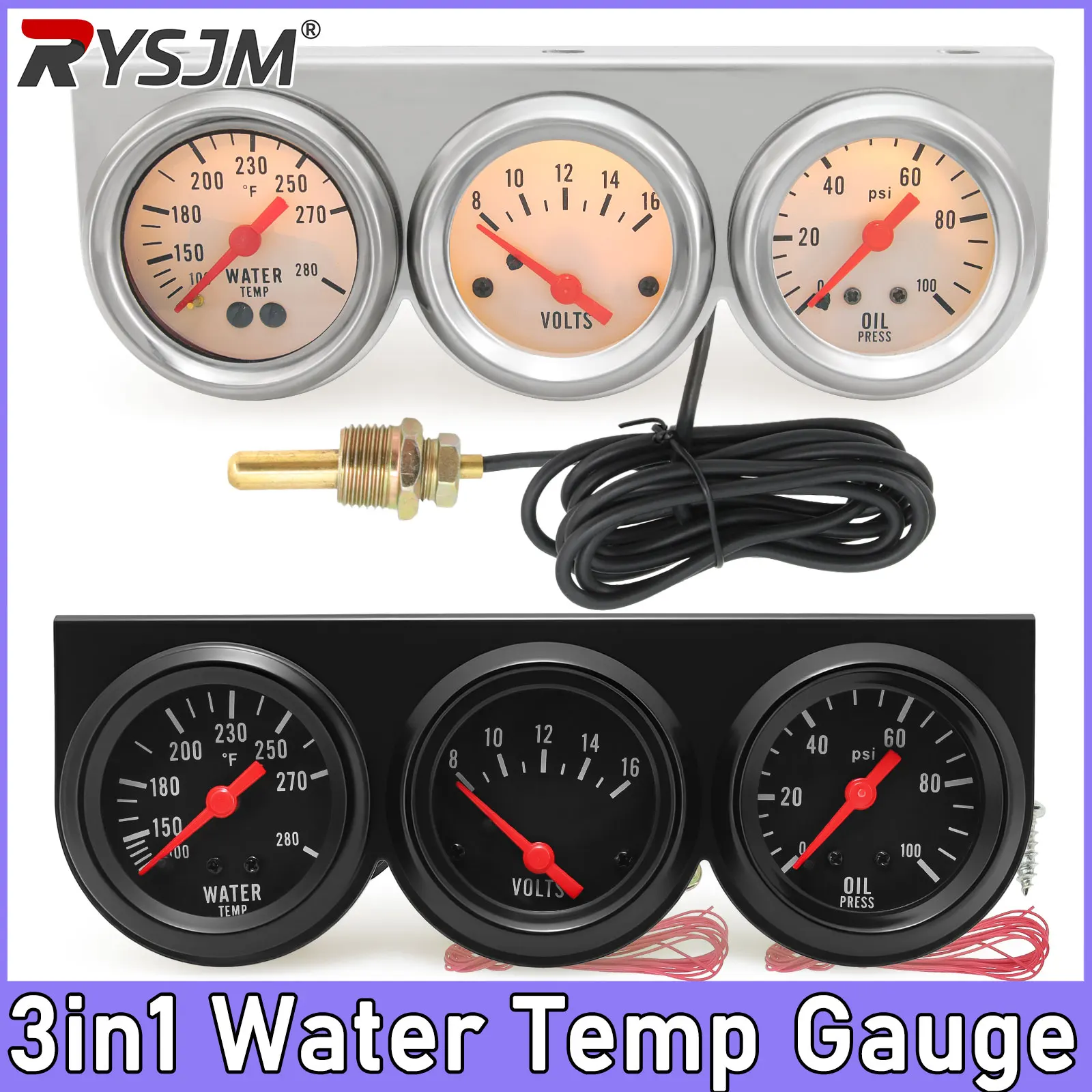 52mm 3 In 1 Water Temp Gauge Kit Oil Pressure Gauge + Voltmeter with Sensor Water Temperature Meter Voltmeter Oil Press Triple
52mm 3 In 1 Water Temp Gauge Kit Oil Pressure Gauge + Voltmeter with Sensor Water Temperature Meter Voltmeter Oil Press Triple