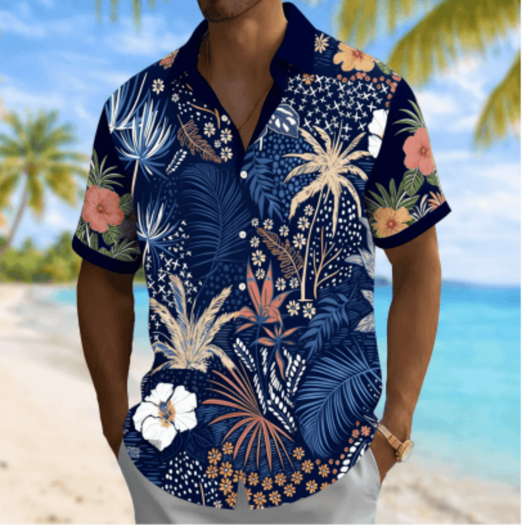 Men's Tropical Floral Print Short Sleeve Shirt, Spring Summer Beach Vacation Casual Blouse, Turn-Down Collar Loose Top
Men's Tropical Floral Print Short Sleeve Shirt, Spring Summer Beach Vacation Casual Blouse, Turn-Down Collar Loose Top