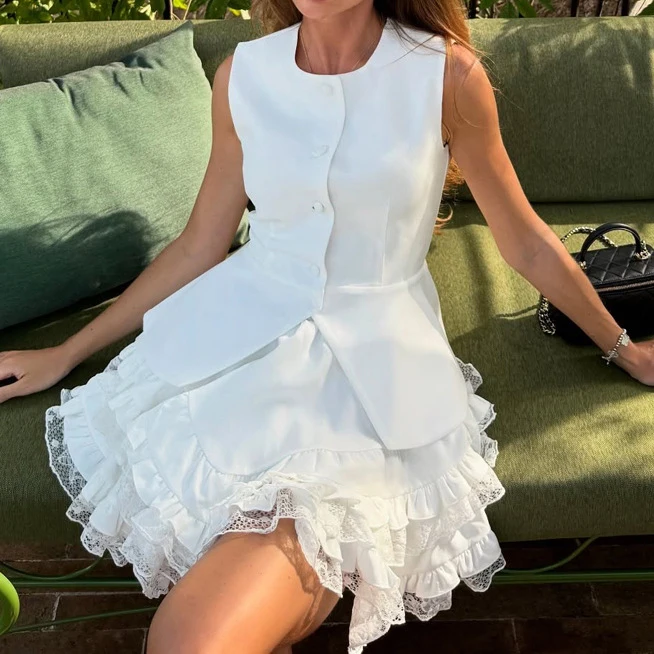 2025 Fashion White Casual 2 Piece-Set Skirt Female Solid Elegant Vestidos Top Ruffled Y2k Skirt Sets Sleeveless Women's Outfits
2025 Fashion White Casual 2 Piece-Set Skirt Female Solid Elegant Vestidos Top Ruffled Y2k Skirt Sets Sleeveless Women's Outfits