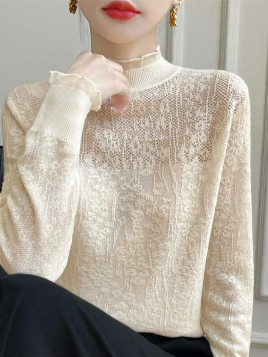 Premium Spun Wool Knitted Long Sve round Ne Lace Hook Design Top Spring Autumn New Sle Faionable Women's Knittedwear
Premium Spun Wool Knitted Long Sve round Ne Lace Hook Design Top Spring Autumn New Sle Faionable Women's Knittedwear