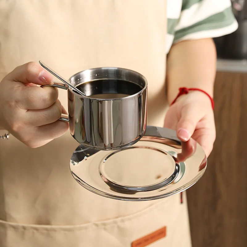 LH stainless steel double-layer thermal insulation coffee cup saucer high-grade afternoon tea cup saucer spoon
LH stainless steel double-layer thermal insulation coffee cup saucer high-grade afternoon tea cup saucer spoon