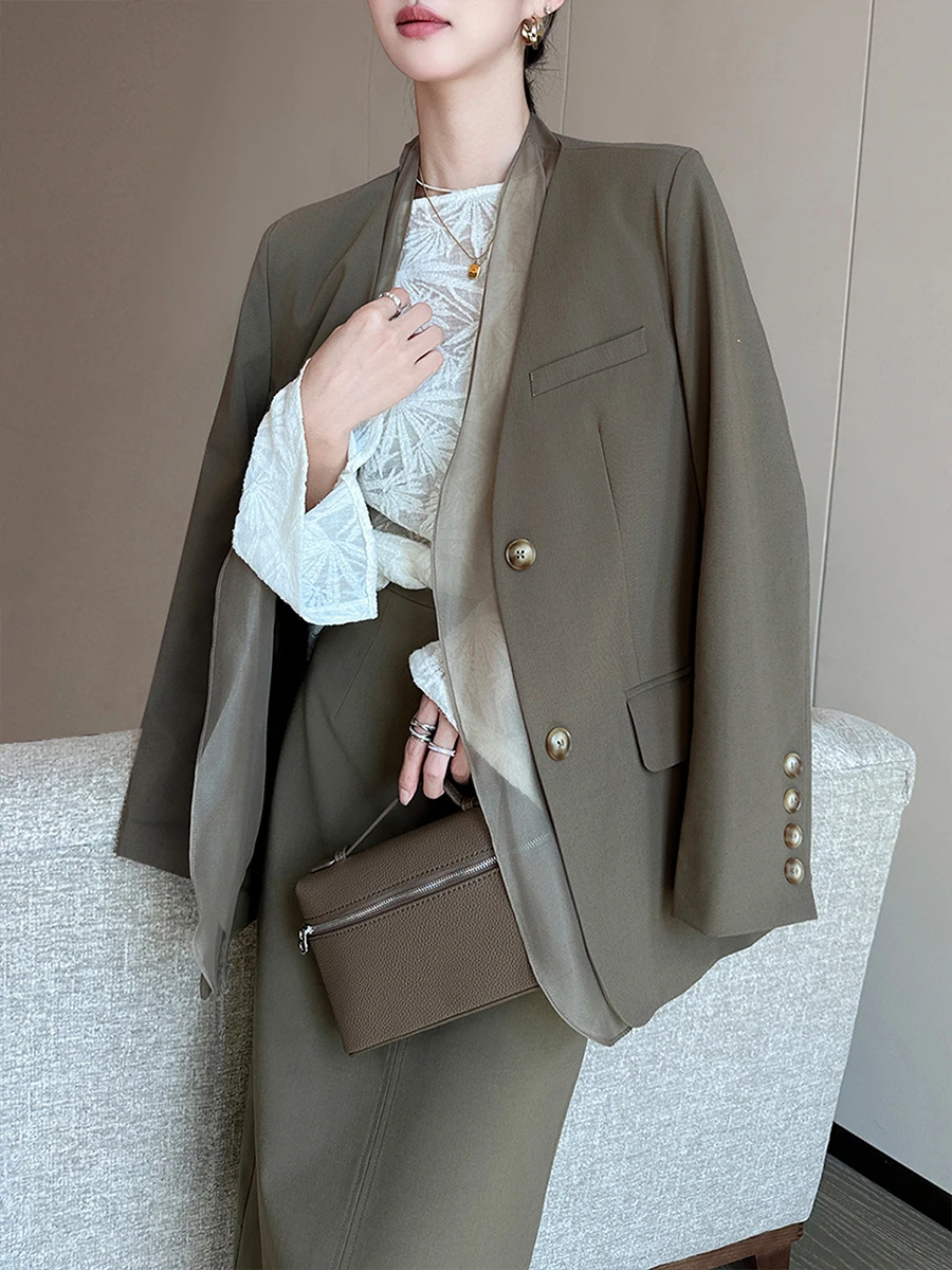 Cé Brown Me Splicing Women's Suit Ele Straight Cut Long Sve Office Commute Outerwear Faionable Autumn Winter New...
Cé Brown Me Splicing Women's Suit Ele Straight Cut Long Sve Office Commute Outerwear Faionable Autumn Winter New...