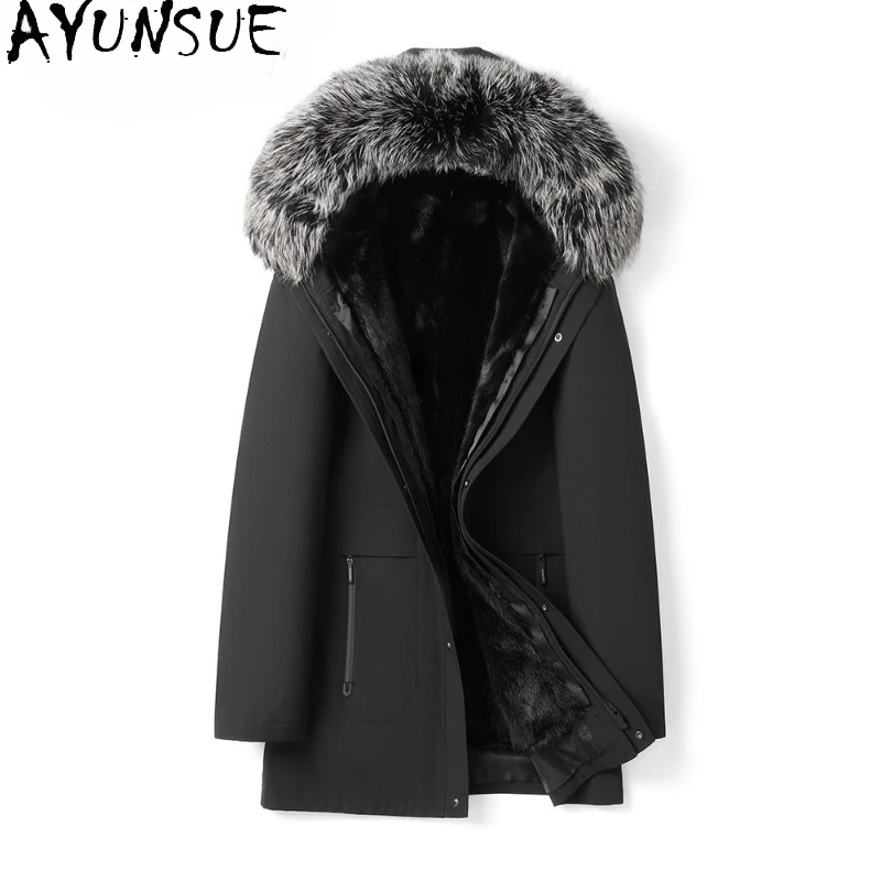 AYUNSUE пальто из натурального меха, мужские теплые парки, зимняя съемная куртка на подкладке из норкового меха с капюшоном, воротник из лисьего меха, пальто средней длины, куртки
AYUNSUE пальто из натурального меха, мужские теплые парки, зимняя съемная куртка на подкладке из норкового меха с капюшоном, воротник из лисьего меха, пальто средней длины, куртки