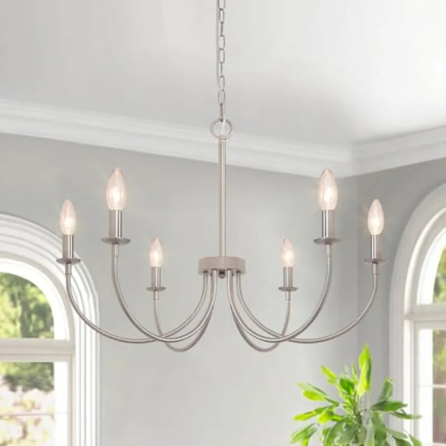 6-Light Farmhouse Chandelier for Dining Room: Brushed Nickel, Vintage Industrial Candle Style Ideal for Living Room, Bedroom, F
6-Light Farmhouse Chandelier for Dining Room: Brushed Nickel, Vintage Industrial Candle Style Ideal for Living Room, Bedroom, F
