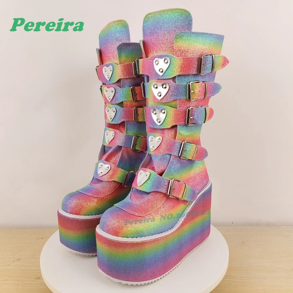 Colorful Platform Knee High Boots Metal Decor Buckled Women's Boots Wedges Back Zipper Rainbow Motorcycle Shoes Luxury 2026 New
Colorful Platform Knee High Boots Metal Decor Buckled Women's Boots Wedges Back Zipper Rainbow Motorcycle Shoes Luxury 2026 New