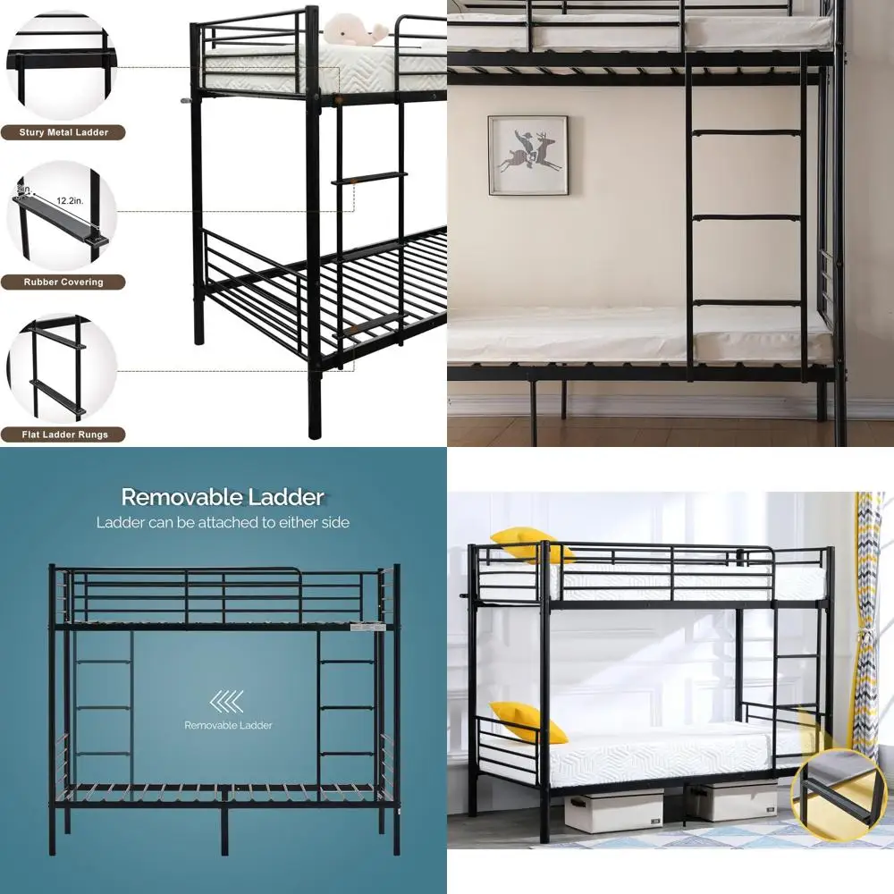 Twin Over Twin Heavy Duty Bunk Bed with Ladder and High Guardrail, Metal Space-Saving Staircase Bed, Black
Twin Over Twin Heavy Duty Bunk Bed with Ladder and High Guardrail, Metal Space-Saving Staircase Bed, Black