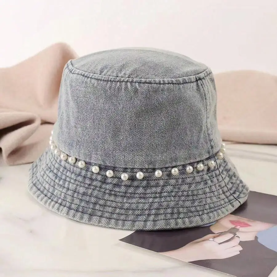 Korean Style Denim Bucket Hat With Pearl Trim For Women Vintage Streetwear Short Brim Sun Hat
Korean Style Denim Bucket Hat With Pearl Trim For Women Vintage Streetwear Short Brim Sun Hat