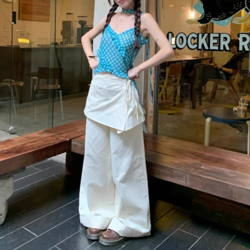2025 Summer Vintage Korean Retro High Street Low Waist Trousers Streetwear Fashion Fake 2 Pieces Wide Leg Pants
2025 Summer Vintage Korean Retro High Street Low Waist Trousers Streetwear Fashion Fake 2 Pieces Wide Leg Pants