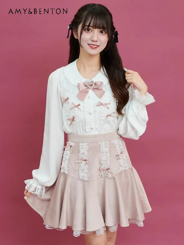 SC Japanese Sweet Cute Bow Lace Up Doll Collar Loose Blouse Women Mine Mass-Produced Kawaii Lolita Chiffon Blouses Spring New
SC Japanese Sweet Cute Bow Lace Up Doll Collar Loose Blouse Women Mine Mass-Produced Kawaii Lolita Chiffon Blouses Spring New