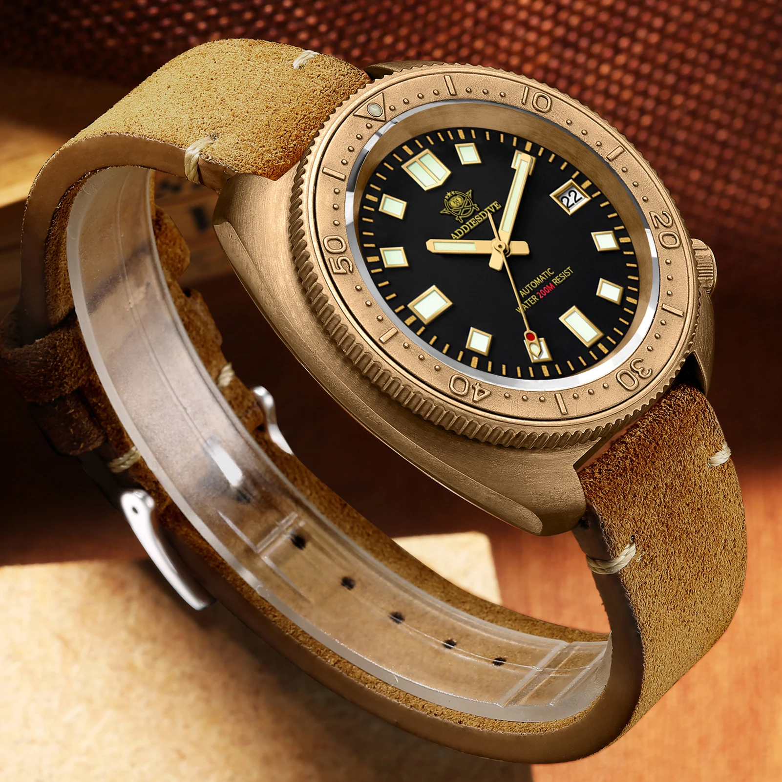 ADDIESDIVE CUSN8 Bronze Case Automatic Mechanical Watch NH35A Sapphire 20Bar Diving WristWatch Vintage Leather Luminous Watches
ADDIESDIVE CUSN8 Bronze Case Automatic Mechanical Watch NH35A Sapphire 20Bar Diving WristWatch Vintage Leather Luminous Watches