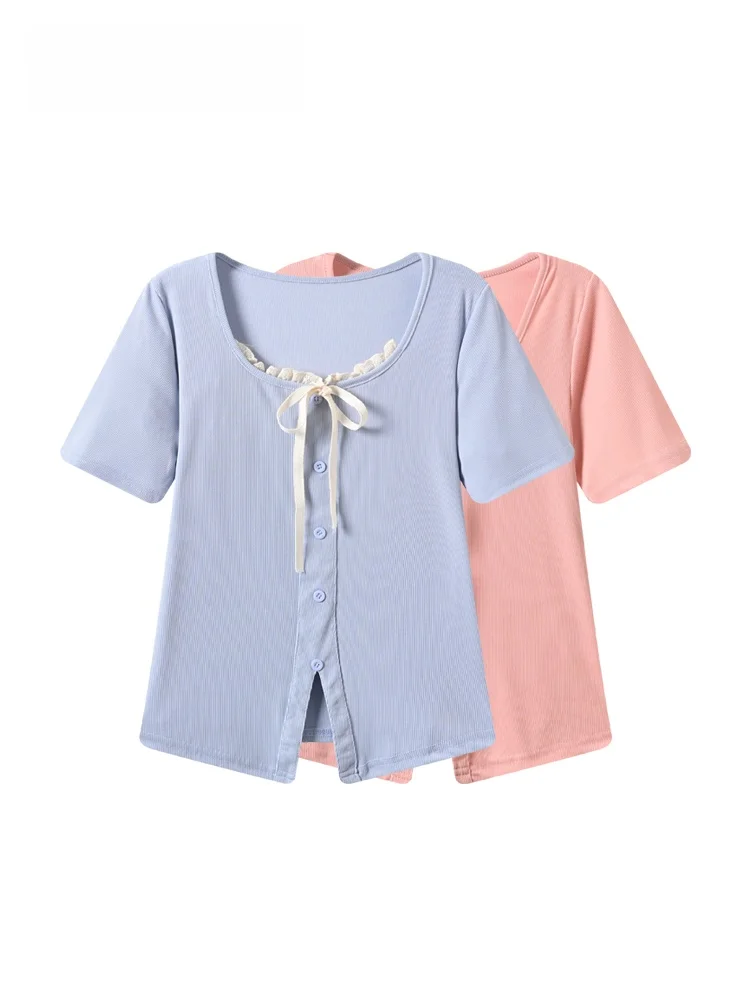 Casual Lace Splice Short Sleeve T-Shirt Women's Summer New plus Size Square Collar Shoulder Top French Style Polyester Fiber
Casual Lace Splice Short Sleeve T-Shirt Women's Summer New plus Size Square Collar Shoulder Top French Style Polyester Fiber