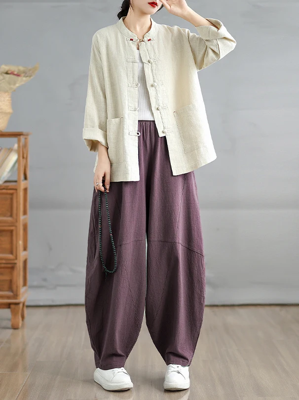 New Chinese Style Zen Buddhist Cotton Linen Set Women's Spring Summer Large Size Button up Shirt Lantern Pants Two Piece Set
New Chinese Style Zen Buddhist Cotton Linen Set Women's Spring Summer Large Size Button up Shirt Lantern Pants Two Piece Set