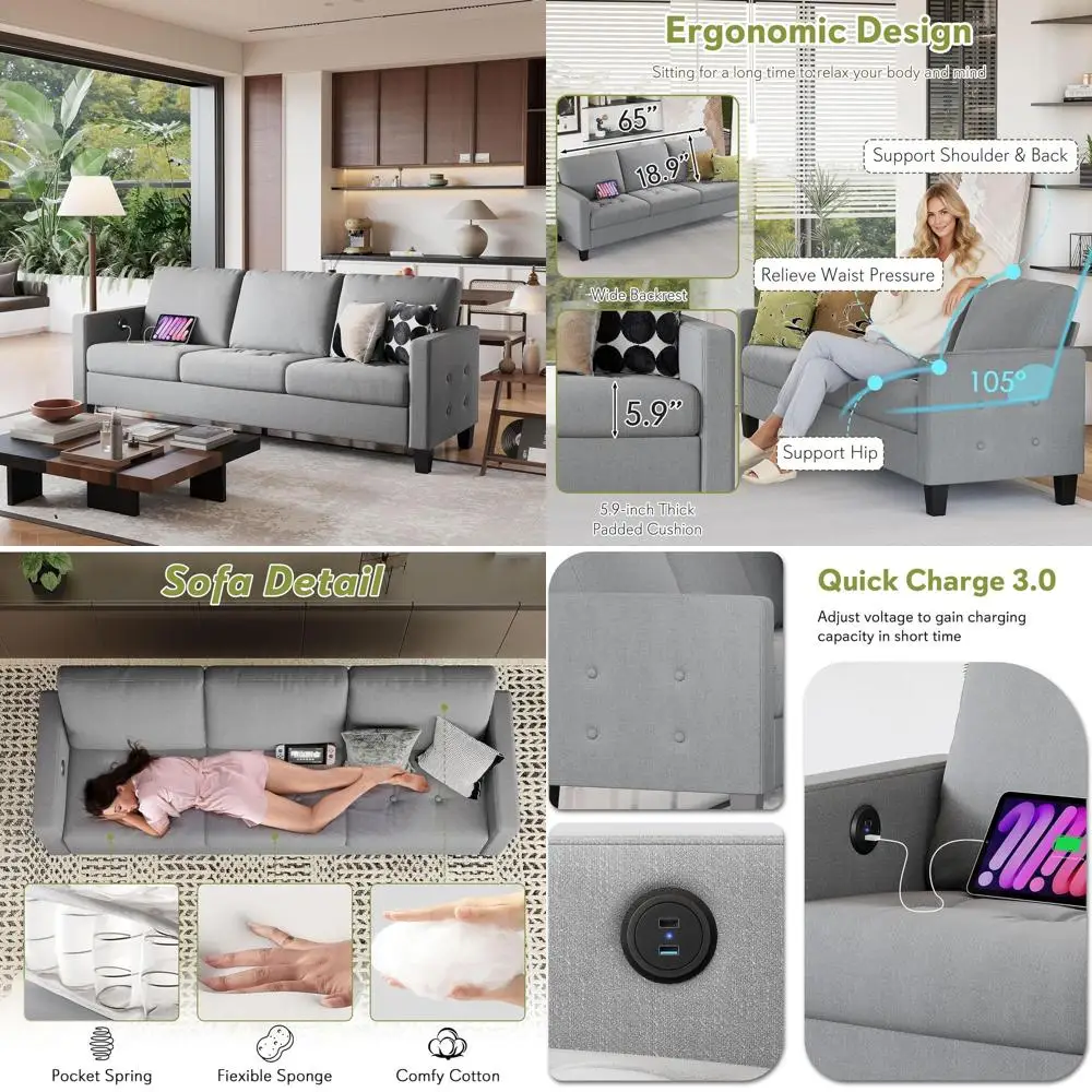 73 Wide 3-Seat Grey Sofa with USB Ports, Ideal for Small Spaces, Modern Loveseat for Living Room or Bedroom
73 Wide 3-Seat Grey Sofa with USB Ports, Ideal for Small Spaces, Modern Loveseat for Living Room or Bedroom