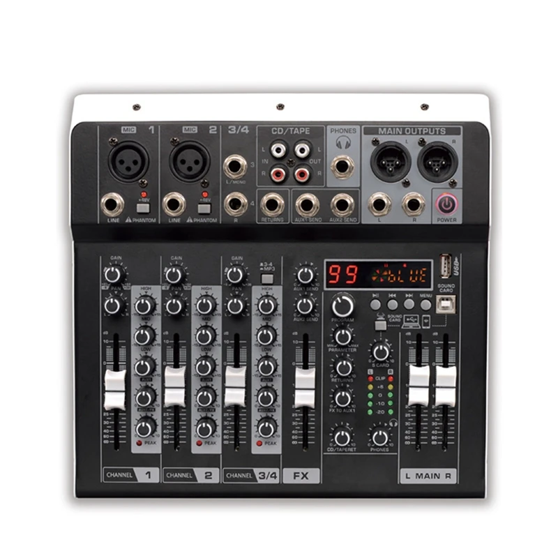 4 Channel Bluetooth Audio Mixer Sound Mixing Console Audio Interface USB Sound Card for Studio Stage DJ Home US Plug-A75P
4 Channel Bluetooth Audio Mixer Sound Mixing Console Audio Interface USB Sound Card for Studio Stage DJ Home US Plug-A75P