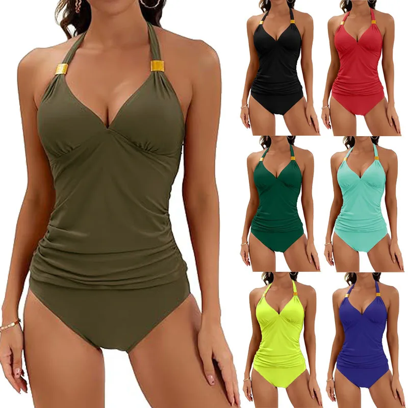 Women's Solid Color Hanging Neck Split V-neck Strap Two-piece Swimsuit with Shorts
Women's Solid Color Hanging Neck Split V-neck Strap Two-piece Swimsuit with Shorts