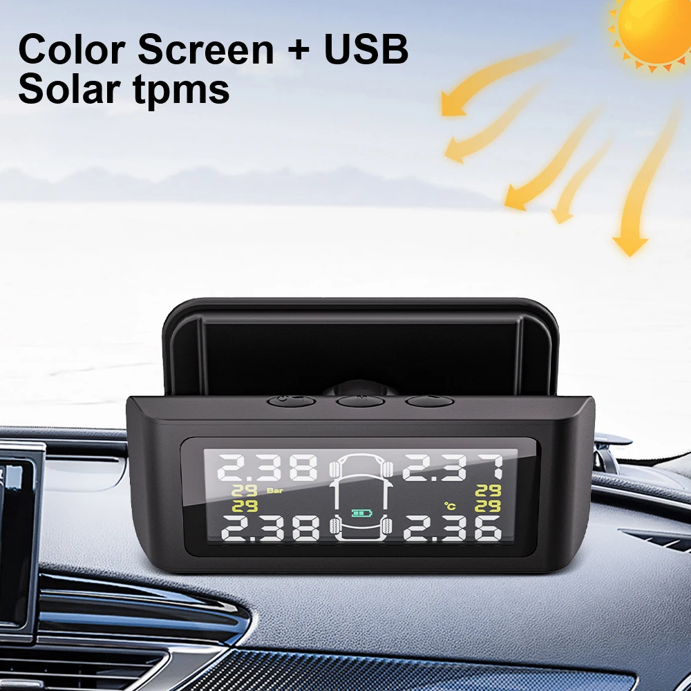 0-6.0Bar USB / Solar TPMS Car Tire Pressure Monitoring System Auto Security Alarm Systems Digital LCD Display T34
0-6.0Bar USB / Solar TPMS Car Tire Pressure Monitoring System Auto Security Alarm Systems Digital LCD Display T34