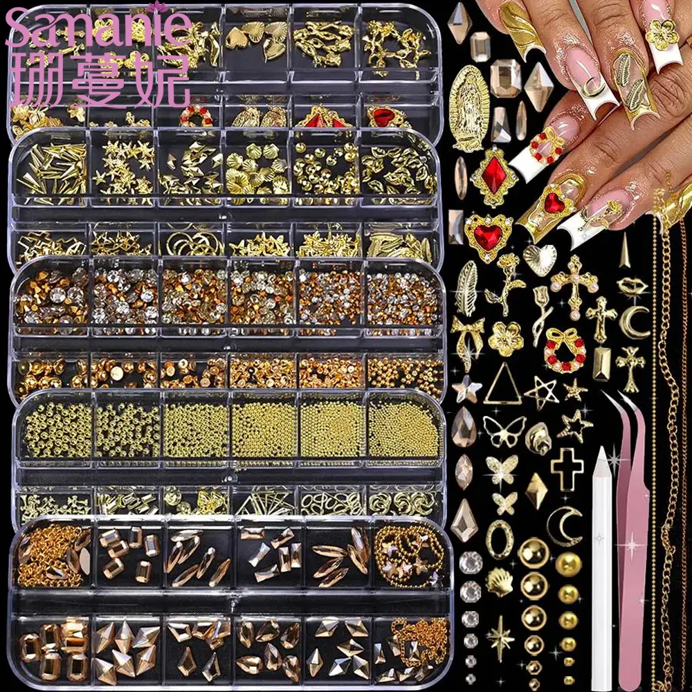 24grid Mixed Gold Silver Cross Bow/Heart/Flower Nail Charms Butterfly Round Beads 3D Nail Rhinestones DIY Jewelry Accessories
24grid Mixed Gold Silver Cross Bow/Heart/Flower Nail Charms Butterfly Round Beads 3D Nail Rhinestones DIY Jewelry Accessories