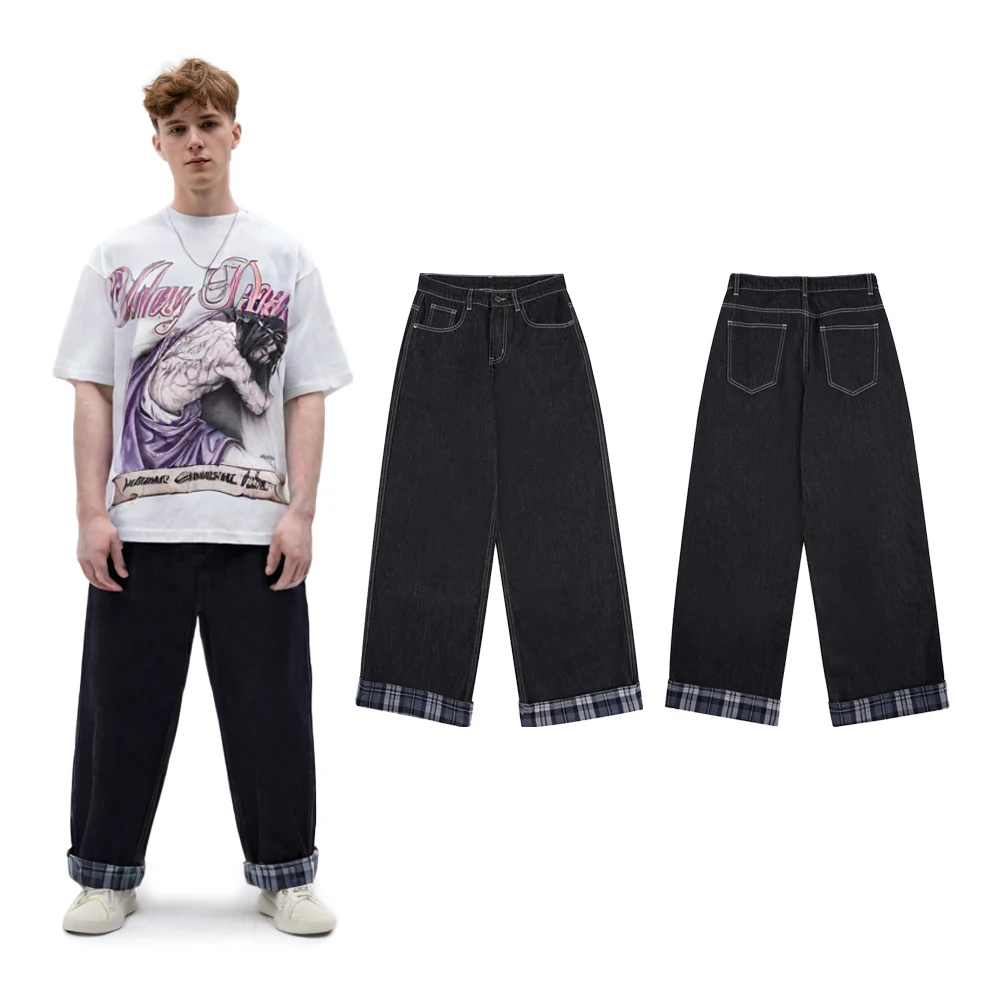 Y2k Streetwear Retro Ruched Plaid Loose Straight Jeans Hip Hop Street Style Cotton Casual Vintage Clothing Baggy Jeans for Men's
Y2k Streetwear Retro Ruched Plaid Loose Straight Jeans Hip Hop Street Style Cotton Casual Vintage Clothing Baggy Jeans for Men's