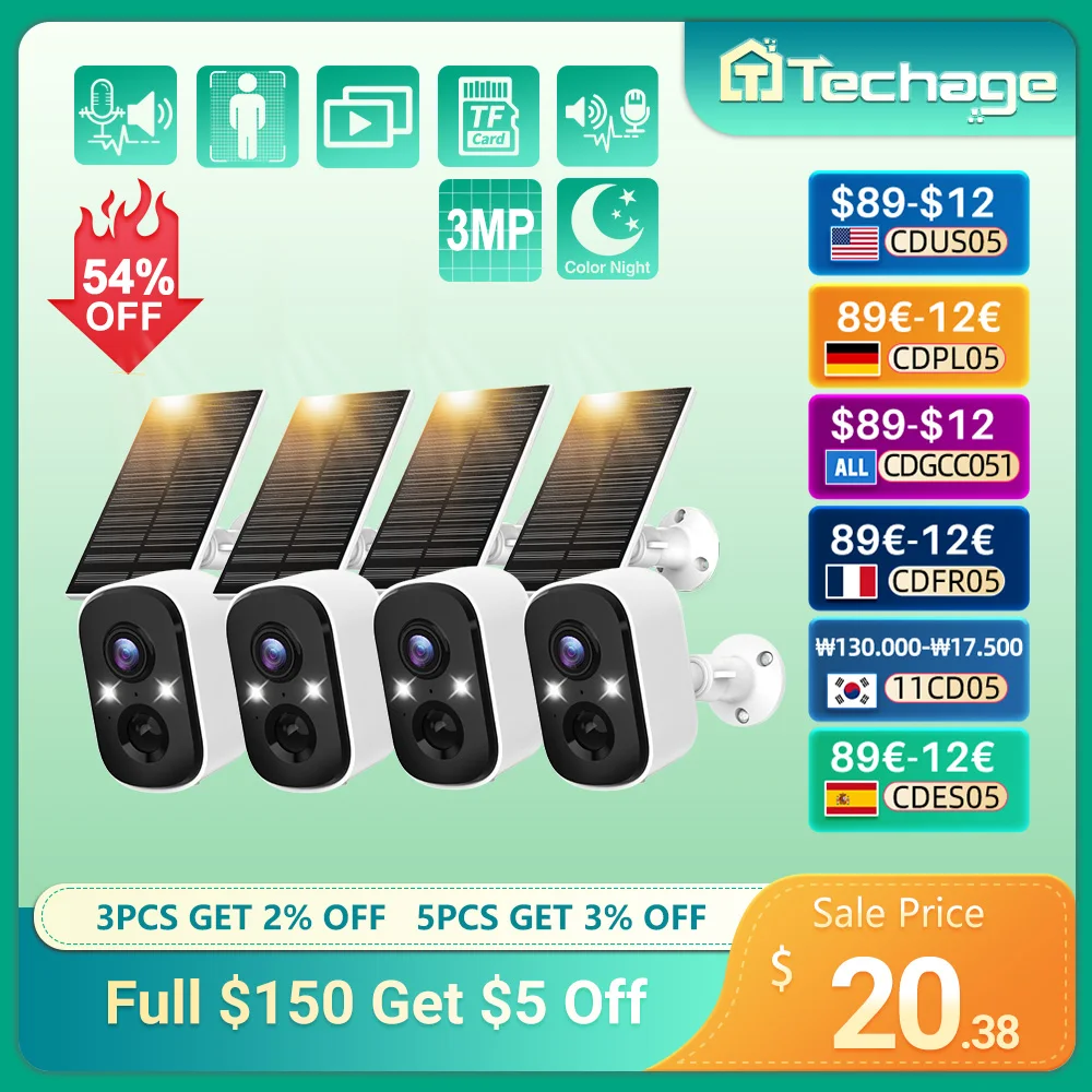Techage 3MP WIFI Camera With Solar Power Security IP Camera Human Detection Wireless Recharged Surveillance for Alexa
Techage 3MP WIFI Camera With Solar Power Security IP Camera Human Detection Wireless Recharged Surveillance for Alexa