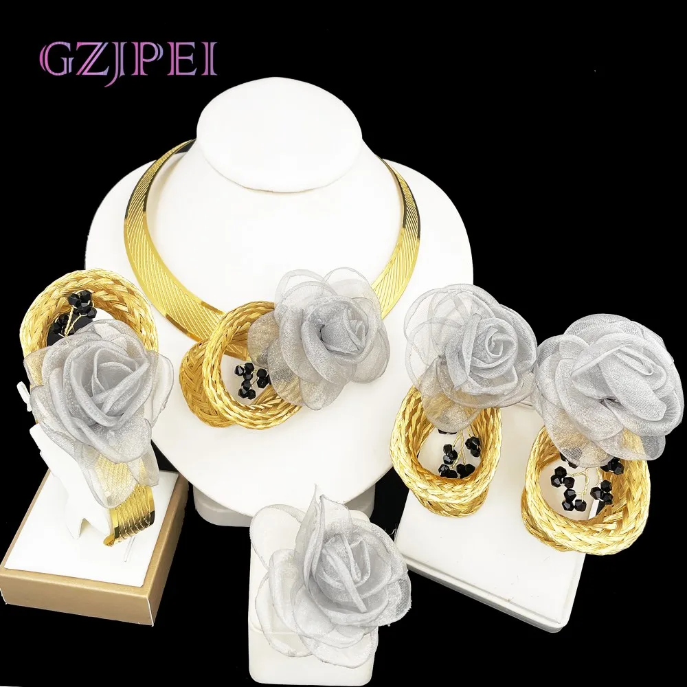 GZJPEI 2025 New Handmade Weave Jewelry Set Hight Quality 18K Gold Plated Big Flowers Jewelry For Women Christmas Party Gift
GZJPEI 2025 New Handmade Weave Jewelry Set Hight Quality 18K Gold Plated Big Flowers Jewelry For Women Christmas Party Gift