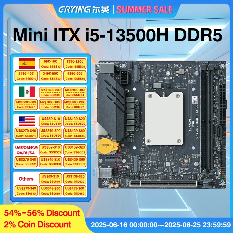 Комбинированный набор материнской платы ERYING Mini ITX LGA 1700, 13-ядерный интерпозер i5 13500H, процессор 12C16T DDR5 NVME M.2, слот для ПК, геймер
Комбинированный набор материнской платы ERYING Mini ITX LGA 1700, 13-ядерный интерпозер i5 13500H, процессор 12C16T DDR5 NVME M.2, слот для ПК, геймер