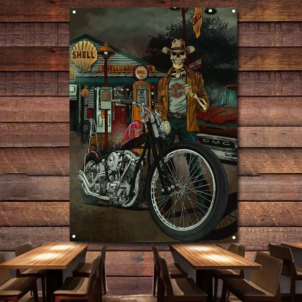Skeleton Biker Motorcycle Art Poster Wall Hanging Flag Mural Garage Gas Station Home Decor Banner Vintage Wall Painting Tapestry
Skeleton Biker Motorcycle Art Poster Wall Hanging Flag Mural Garage Gas Station Home Decor Banner Vintage Wall Painting Tapestry