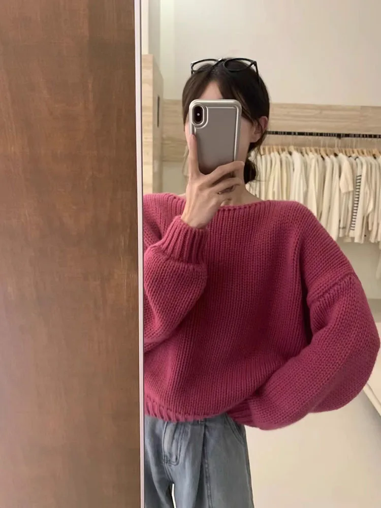 Raspberry Pink Knitted Sweater Short Thickened Women's Style Autumn Winter Casual Fashion round Neck Long Sleeve Top Outerwear
Raspberry Pink Knitted Sweater Short Thickened Women's Style Autumn Winter Casual Fashion round Neck Long Sleeve Top Outerwear