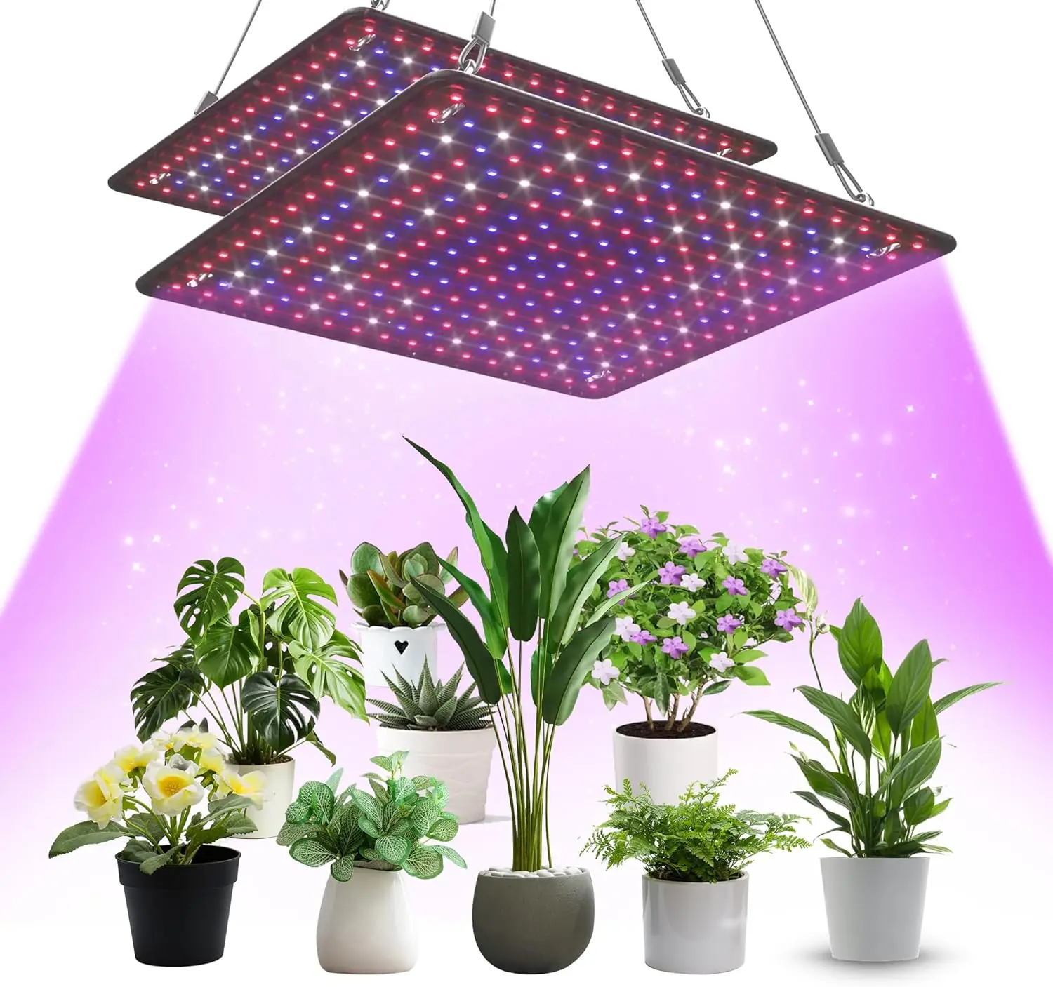 2 Pack Full Spectrum LED Grow Light Panel 200W for Indoor Plants, White Blue Red UV IR LEDs, Covers 4x4ft Area
2 Pack Full Spectrum LED Grow Light Panel 200W for Indoor Plants, White Blue Red UV IR LEDs, Covers 4x4ft Area