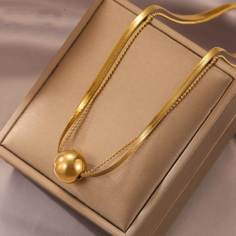 Fashion Stainless Steel Round Ball Pendant Necklaces Double Layer Snake Chains Choker Necklace For Women Girls jewelry
Fashion Stainless Steel Round Ball Pendant Necklaces Double Layer Snake Chains Choker Necklace For Women Girls jewelry