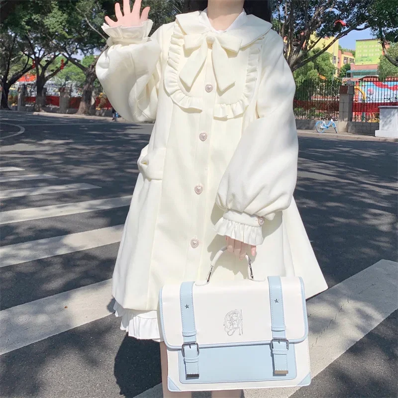 Winter Women's Woolen Coat Japanese Lolita Style Sweet Kawai Bow A-Line Loose Jackets Female Elegant Fall Korean Fashion Outwear
Winter Women's Woolen Coat Japanese Lolita Style Sweet Kawai Bow A-Line Loose Jackets Female Elegant Fall Korean Fashion Outwear