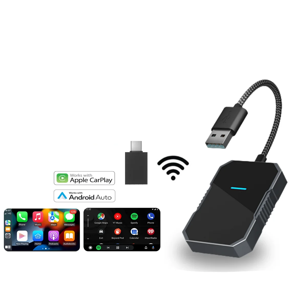 Aluminum Alloy Carplay Wireless Adapter Receiver Perfection Design Car Play for Apple Android Smart Auto Boxes Cars
Aluminum Alloy Carplay Wireless Adapter Receiver Perfection Design Car Play for Apple Android Smart Auto Boxes Cars