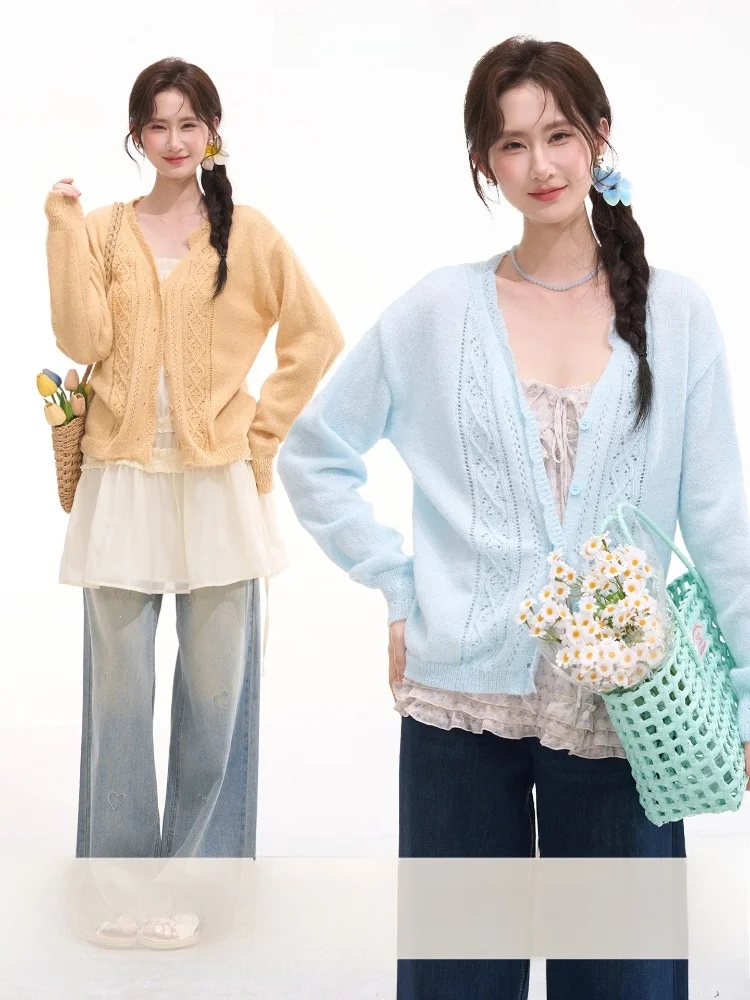 Sweet Style Knitted Long Sleeve Women's Open Cardigan Hollow out Lace Versatile Spring Fashion Polyester Blend Top
Sweet Style Knitted Long Sleeve Women's Open Cardigan Hollow out Lace Versatile Spring Fashion Polyester Blend Top