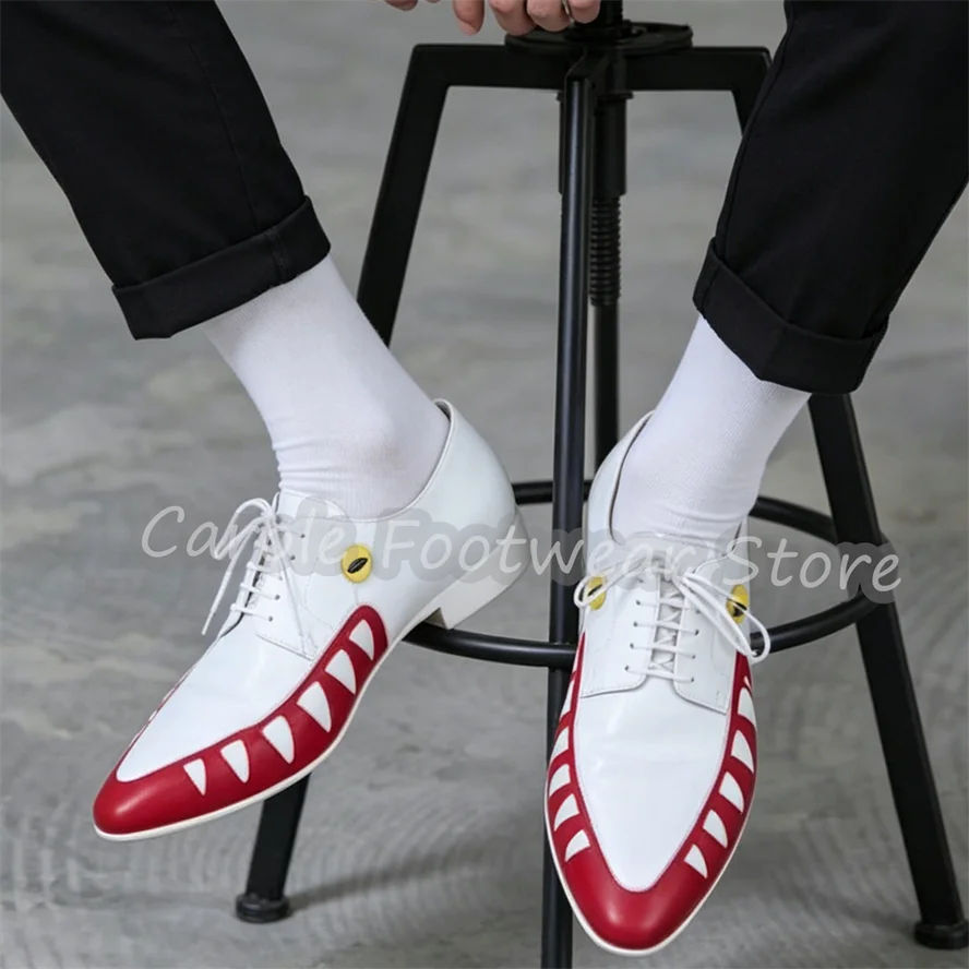 Fashion Monster Teeth Design Male Lace-Up Oxfords Pointed Toe Chunky Heel Mixed Color Leather Loafers Wedding Party Dress Mules
Fashion Monster Teeth Design Male Lace-Up Oxfords Pointed Toe Chunky Heel Mixed Color Leather Loafers Wedding Party Dress Mules