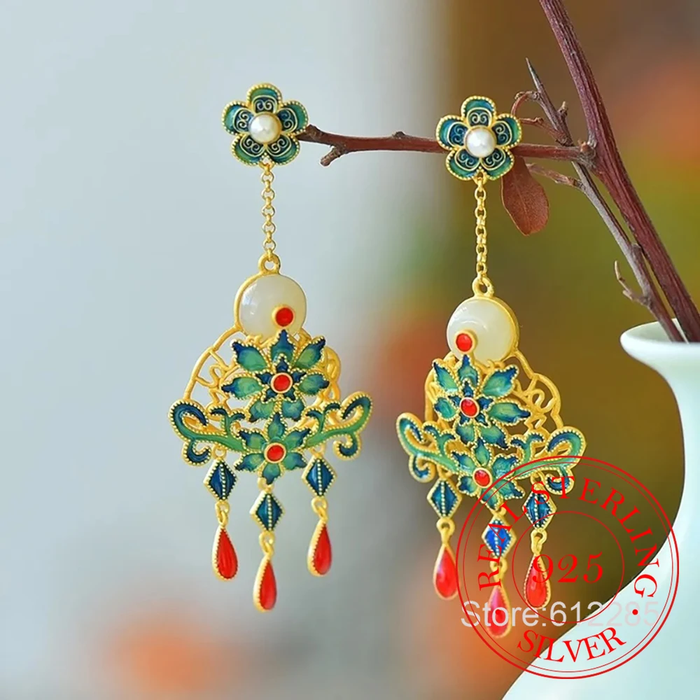925 Sterling Silver Jewelry Natural Jade Enamel Tassel Flower Drop Earrings for Women Wedding Party Jewelry Girls Friends Gift
925 Sterling Silver Jewelry Natural Jade Enamel Tassel Flower Drop Earrings for Women Wedding Party Jewelry Girls Friends Gift