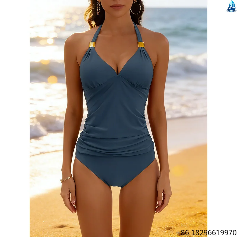V Neck Gold Decor Halter Tankini Tummy Control Two Piece Summer Beach Suit
V Neck Gold Decor Halter Tankini Tummy Control Two Piece Summer Beach Suit