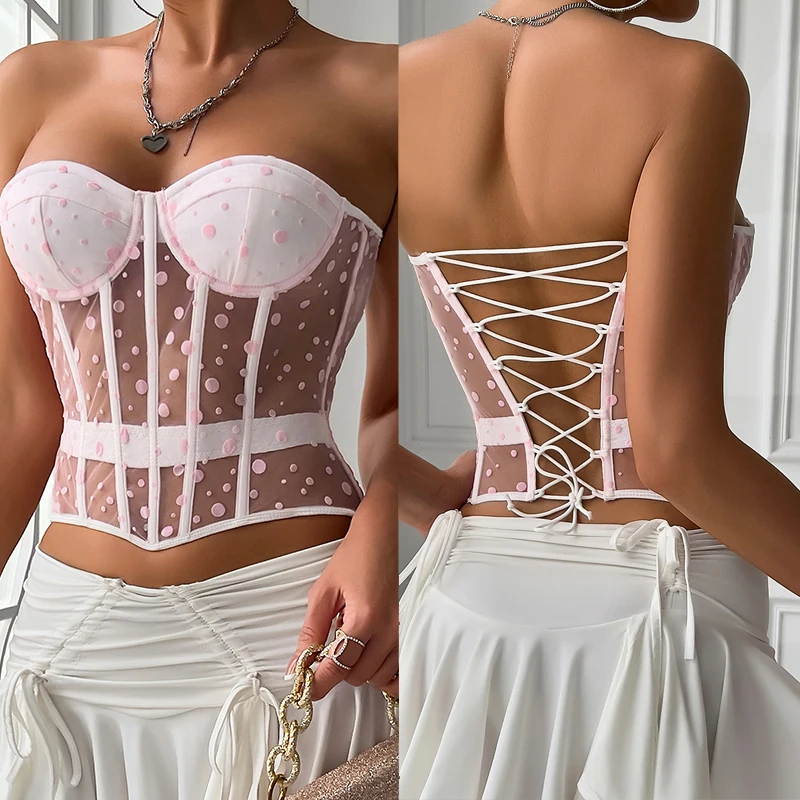 Spring Summer Sexy Corset Mesh See Through Slim Crop Top Sleeveless Pink Fish Bone V-neck Backless Bandage Hourglass Body Shaper
Spring Summer Sexy Corset Mesh See Through Slim Crop Top Sleeveless Pink Fish Bone V-neck Backless Bandage Hourglass Body Shaper