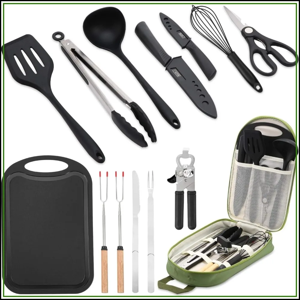 Camping Cookware Set - 14PCS Portable Kitchen Mess Kit, Stainless Steel & Silicone, Outdoor Accessories for RV Picnic Grill
Camping Cookware Set - 14PCS Portable Kitchen Mess Kit, Stainless Steel & Silicone, Outdoor Accessories for RV Picnic Grill