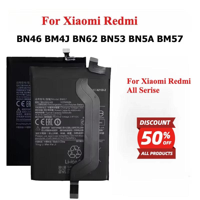 High Quality BN46 BM4J BN62 BN53 BN5A BM57 Battery For Xiaomi Redmi Hongmi Note 8 9 10 Pro 8Pro 9Pro 10Pro Free Tool Replacement
High Quality BN46 BM4J BN62 BN53 BN5A BM57 Battery For Xiaomi Redmi Hongmi Note 8 9 10 Pro 8Pro 9Pro 10Pro Free Tool Replacement