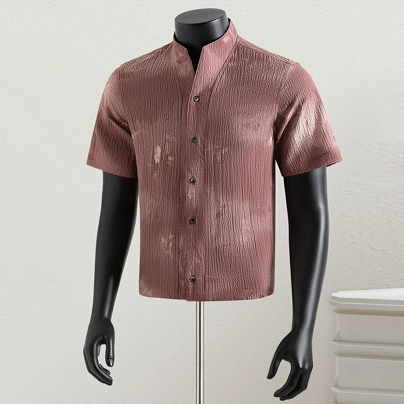 Lyocell Stand Up Collar Shirt with Pleated Design Jacquard Short Sleeved Men Shirt High-quality Slim Fit Men's Shirt for Summer
Lyocell Stand Up Collar Shirt with Pleated Design Jacquard Short Sleeved Men Shirt High-quality Slim Fit Men's Shirt for Summer