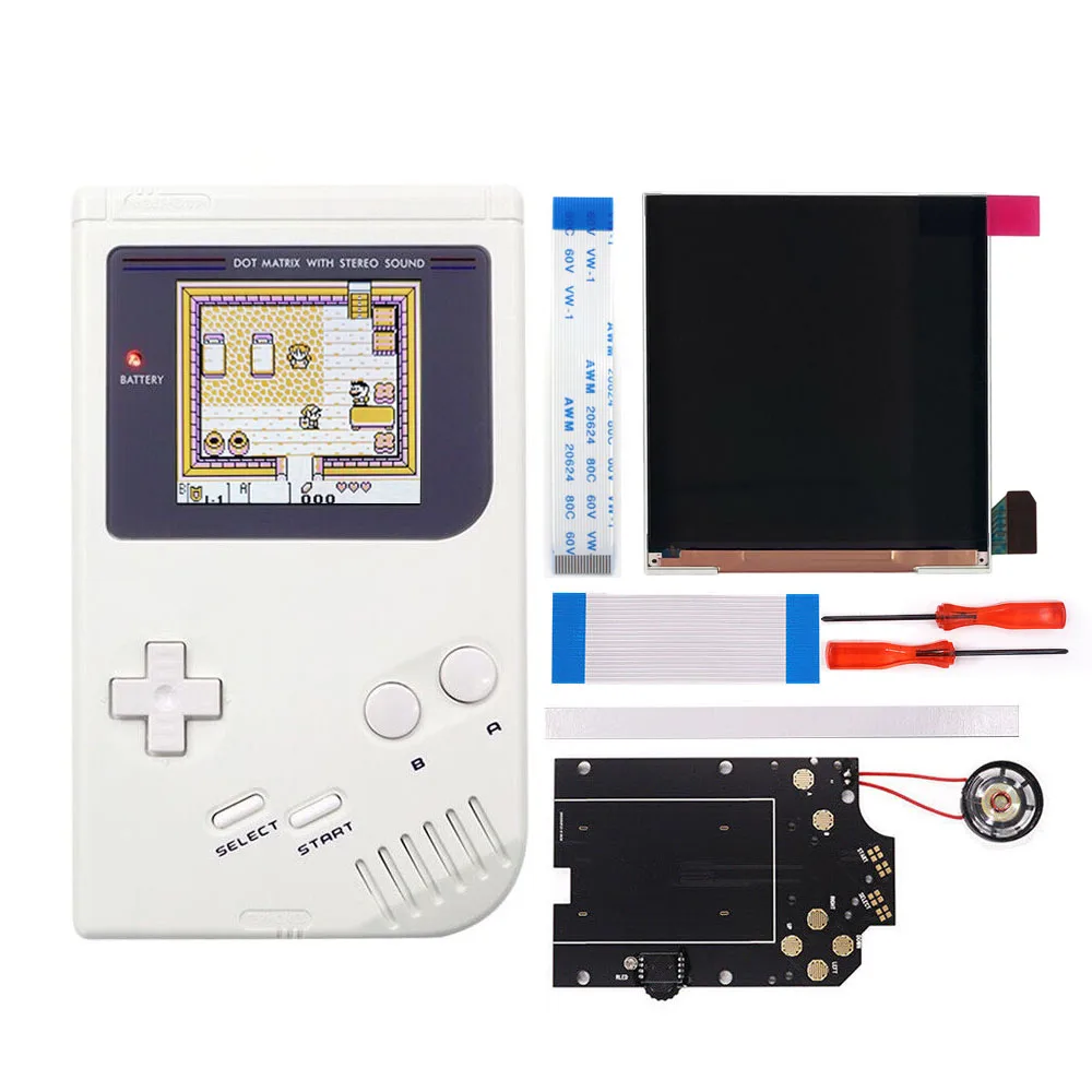 Полностью белый корпус Game boy DMG IPS Замена ЖК-экрана подсветка яркость подсветки 36 цветов винтажный набор моделей для Nintendo
Полностью белый корпус Game boy DMG IPS Замена ЖК-экрана подсветка яркость подсветки 36 цветов винтажный набор моделей для Nintendo