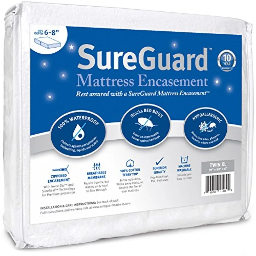 Twin XL 6-8 in. Deep Mattress Encasement - 100% Waterproof, Bed Bug Proof, Hypoallergenic - Premium Zippered Six-Sided Cover
Twin XL 6-8 in. Deep Mattress Encasement - 100% Waterproof, Bed Bug Proof, Hypoallergenic - Premium Zippered Six-Sided Cover