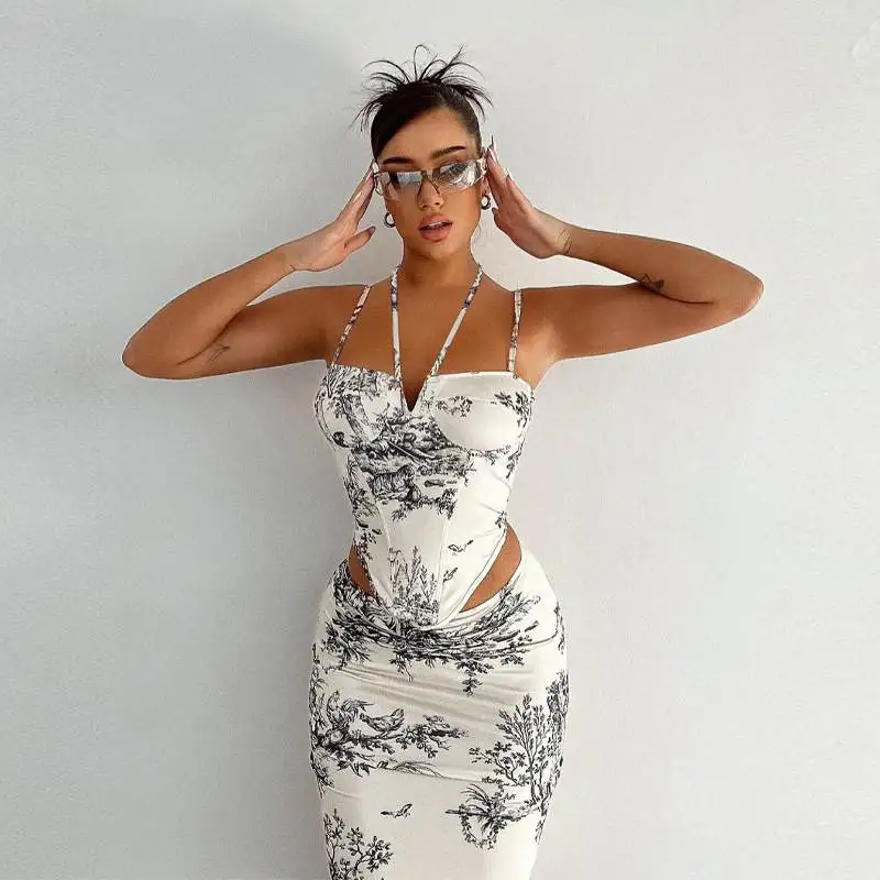 Sexy Strap Halter Neck Tie Waist Skirt Bodycon Retro Hot Girl Outfit Ahagaga Fashion Set Women's Clothing
Sexy Strap Halter Neck Tie Waist Skirt Bodycon Retro Hot Girl Outfit Ahagaga Fashion Set Women's Clothing