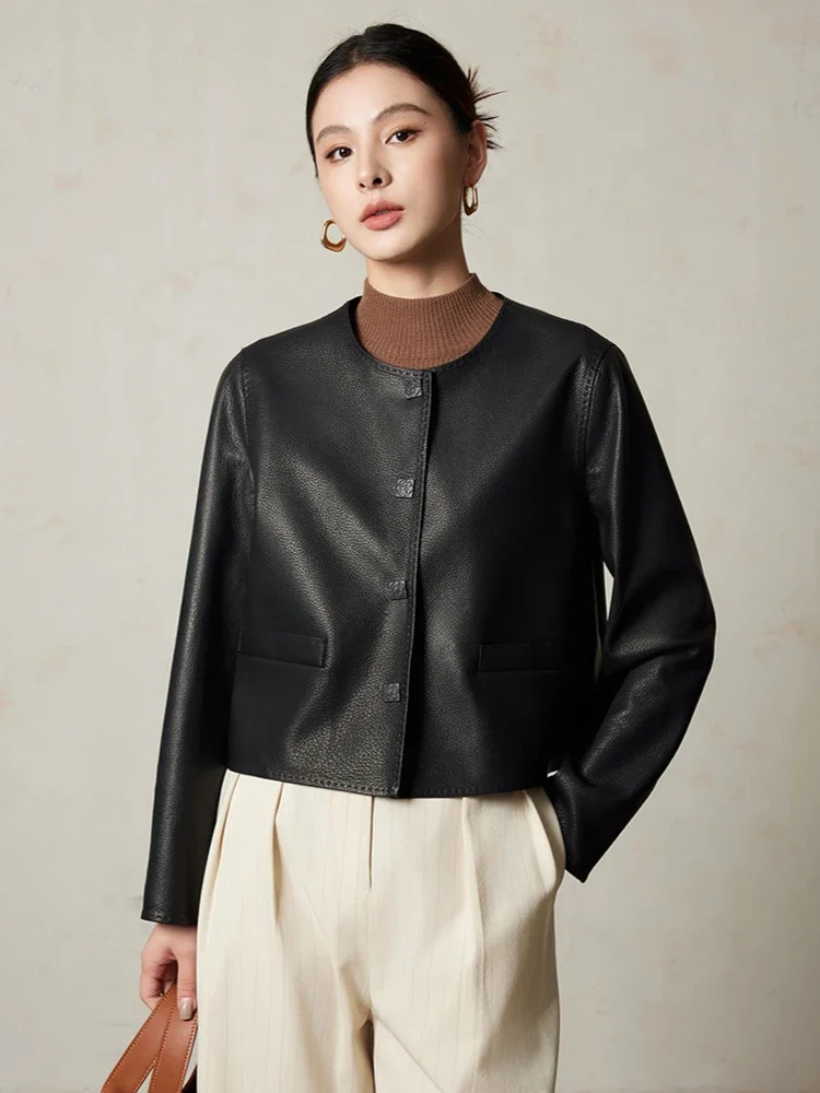 Classic O-neck Genuine Leather Jackets for Women Spring Autumn 2026 New High-end Casual Short Lychee Texture Real Goatskin Coat
Classic O-neck Genuine Leather Jackets for Women Spring Autumn 2026 New High-end Casual Short Lychee Texture Real Goatskin Coat