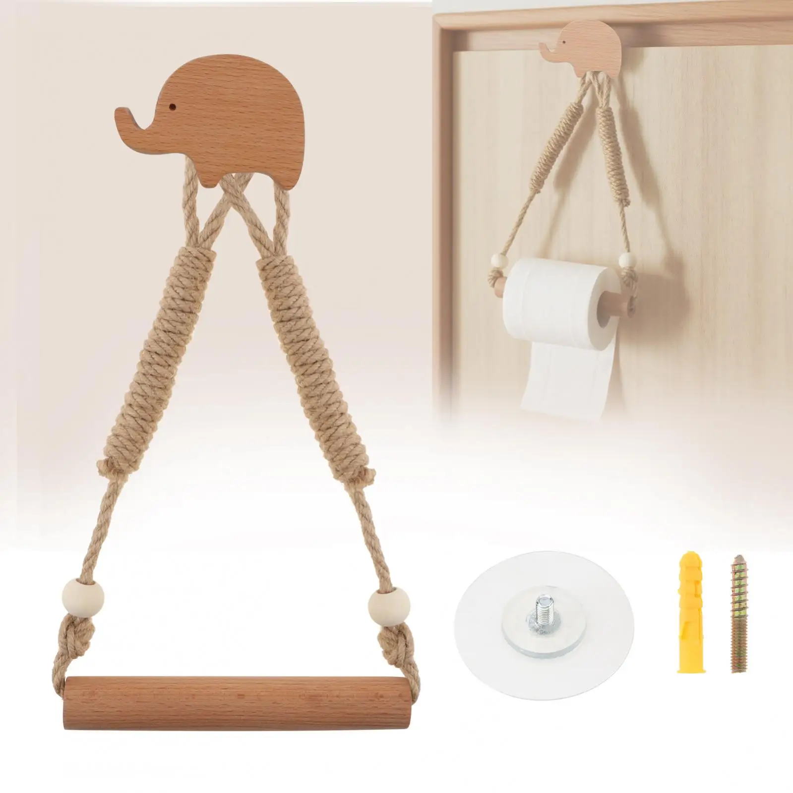 Wood & Rope Rustic Toilet Paper Holder for Farmhouse / Beach / Bathroom with 2 pcs Beads, Self-Adhesive Seamless Screw
Wood & Rope Rustic Toilet Paper Holder for Farmhouse / Beach / Bathroom with 2 pcs Beads, Self-Adhesive Seamless Screw