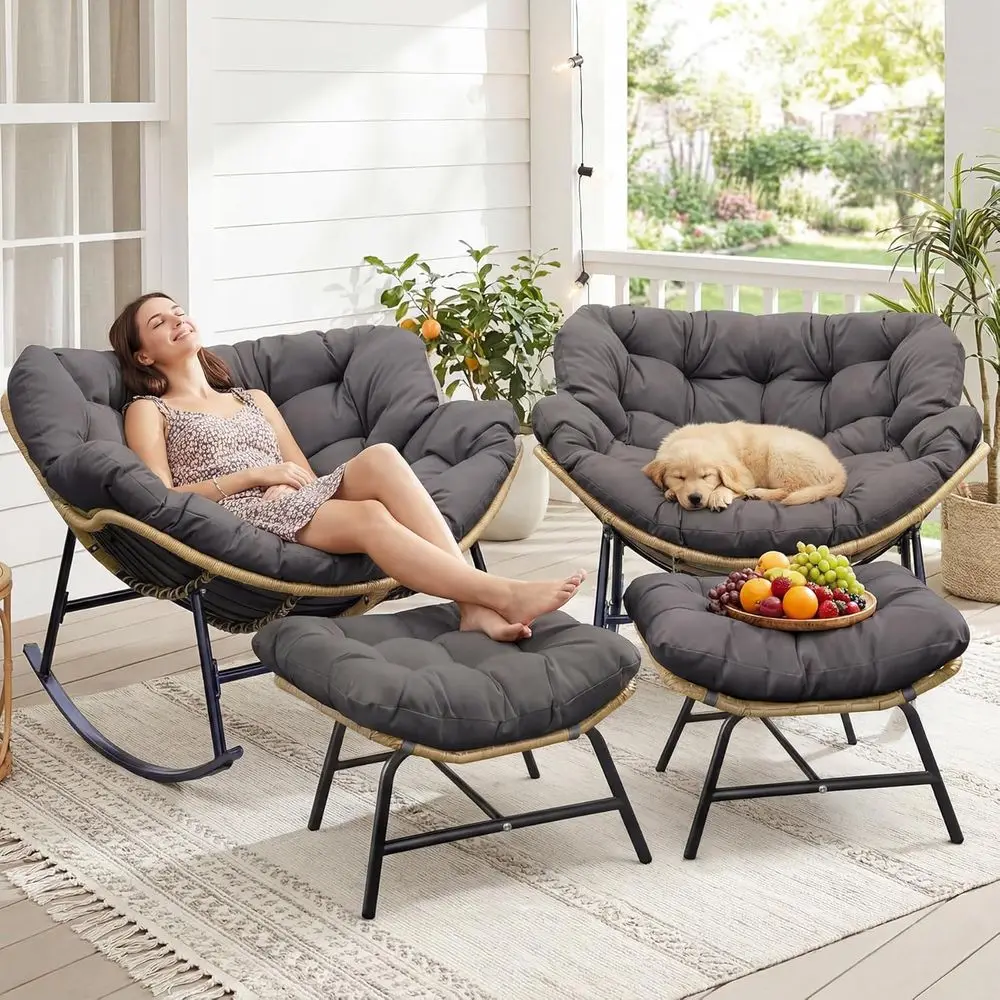 2-Person Outdoor Wicker Rocking Chairs with Cushions, Oversized Padded Rockers, 450lbs Capacity, Grey
2-Person Outdoor Wicker Rocking Chairs with Cushions, Oversized Padded Rockers, 450lbs Capacity, Grey